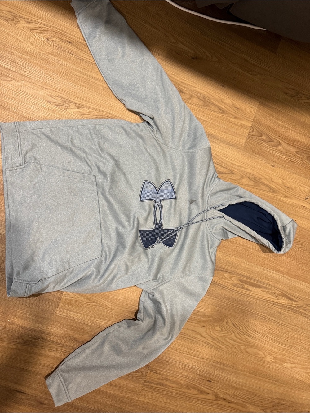 Under Armour Light Gray Hoodie with Navy Logo